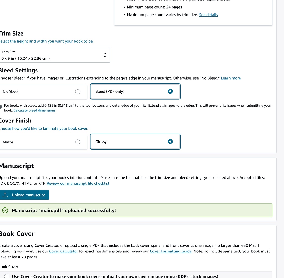 KDP Manuscript and Cover Upload